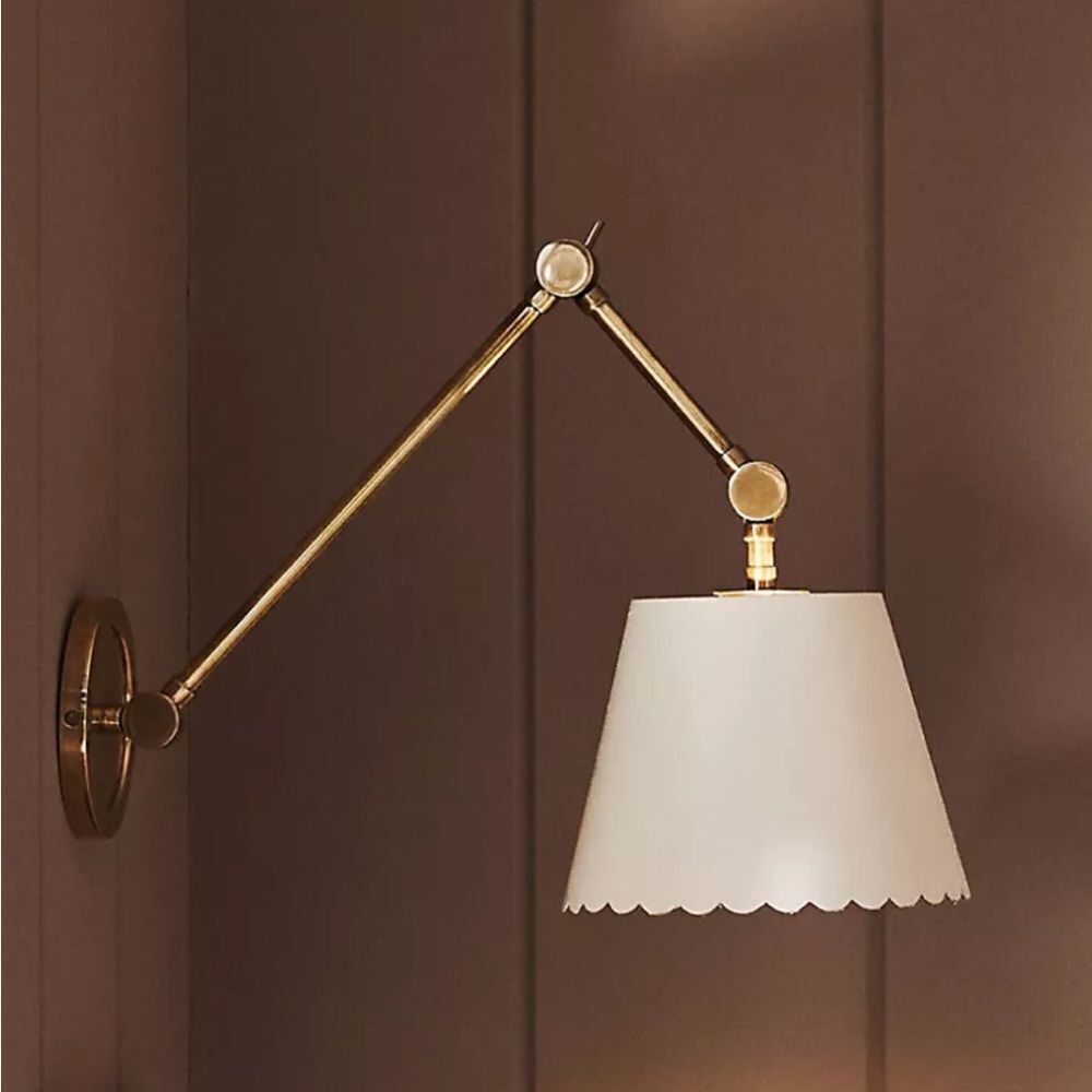 Anthropologie Roberta Scalloped Leather Task Sconce Wall Light - Picture 2 of 9